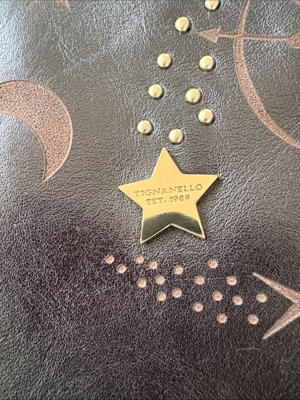 Tignanello Black Leather Celestial Star Moon Crossbody Bag - Picture 2 of 12